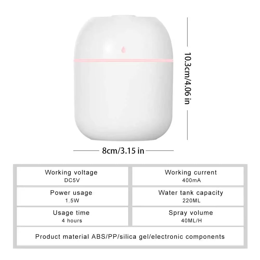 ABS Water Drop 220ML Small Air Humidifiers for Home with 1M USB 6-10H Spray Diffuser Aroma Essential Mist Maker Colorful Light