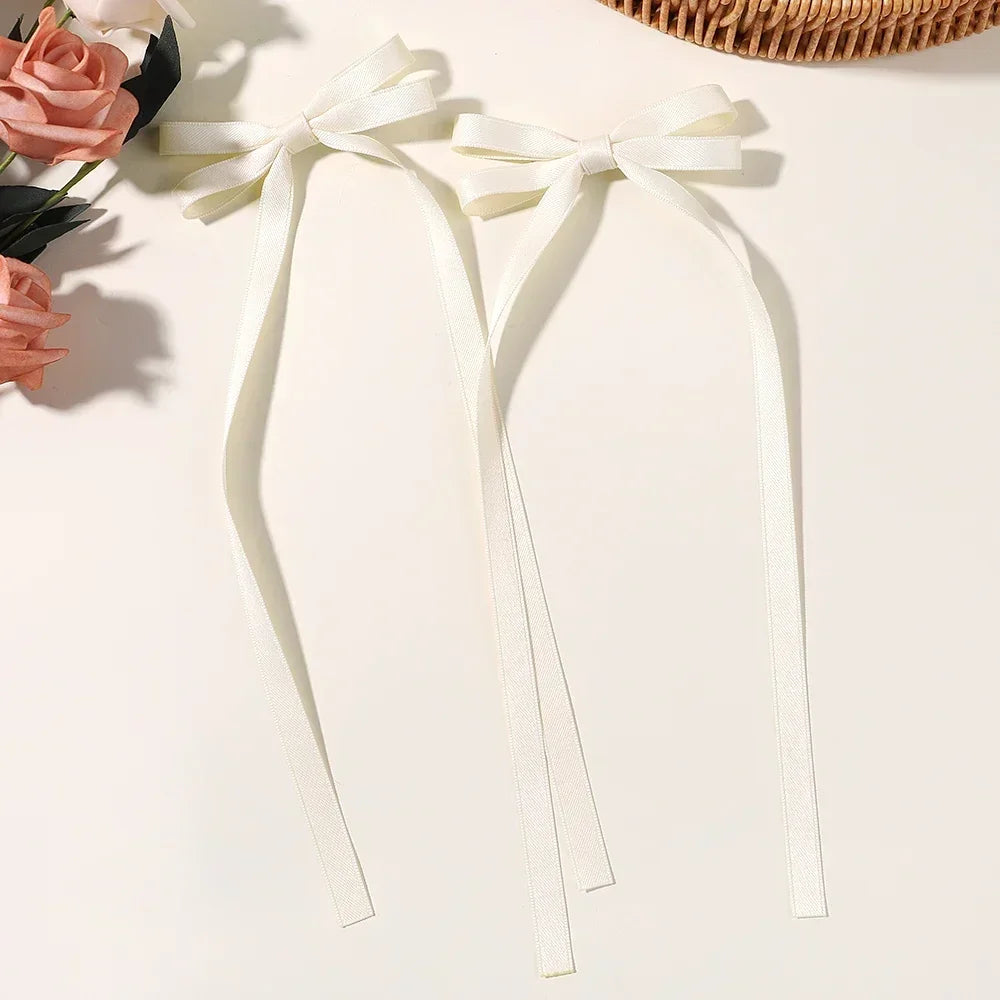2Pcs 2025 New Cute Ribbon Bow Headband Long Tassel Hair Clip Women'S Hair Accessories Girls Party Headwear Side Clips Wholesale