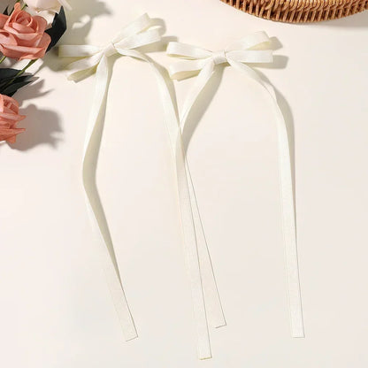 2Pcs 2025 New Cute Ribbon Bow Headband Long Tassel Hair Clip Women'S Hair Accessories Girls Party Headwear Side Clips Wholesale