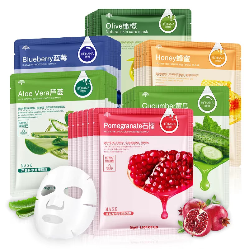 30Pcs Fresh Fruits Facial Masks Face Skincare Moisturizing Firming Hydrating Korean Face Mask Facial Skin Care Prodcuts