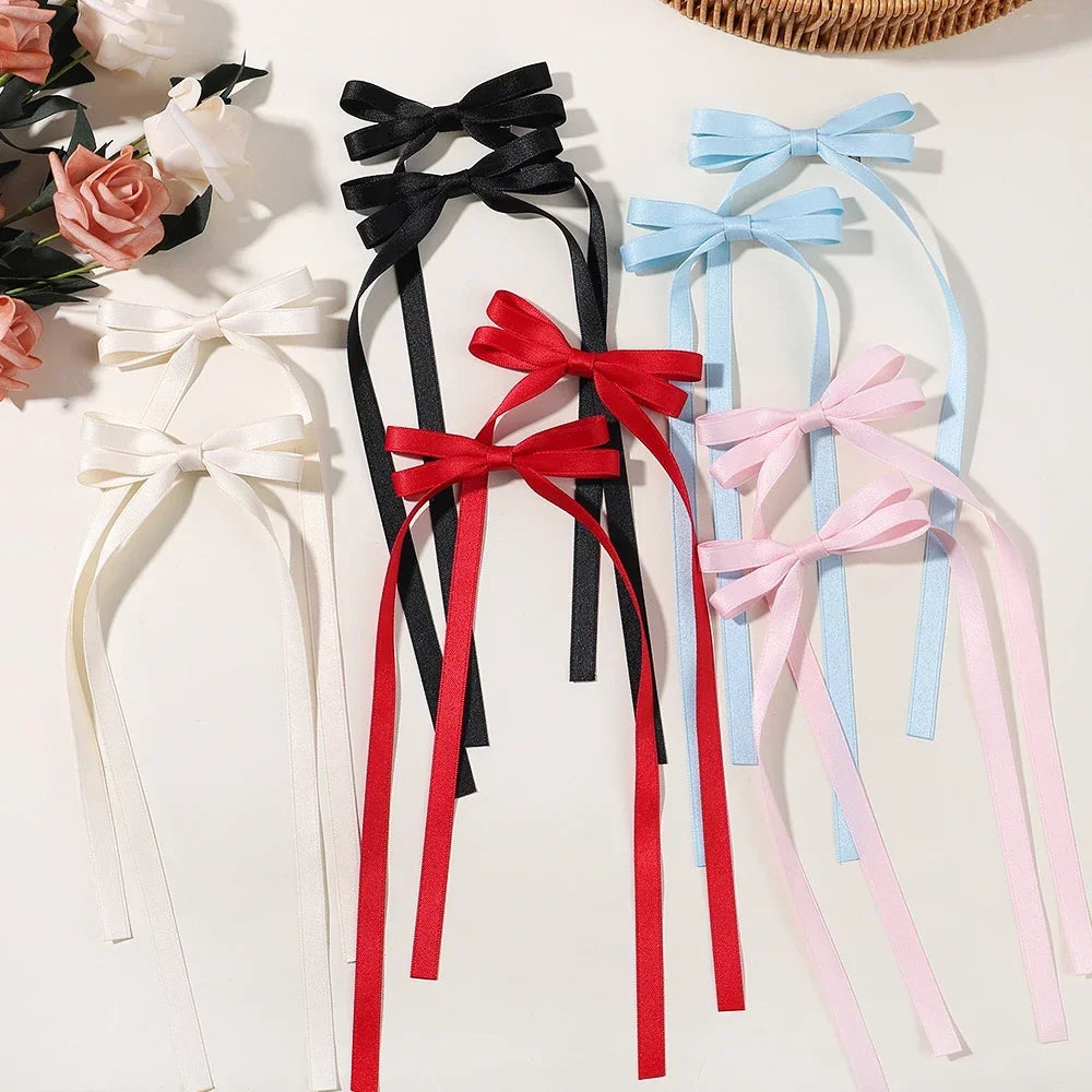 2Pcs 2025 New Cute Ribbon Bow Headband Long Tassel Hair Clip Women'S Hair Accessories Girls Party Headwear Side Clips Wholesale