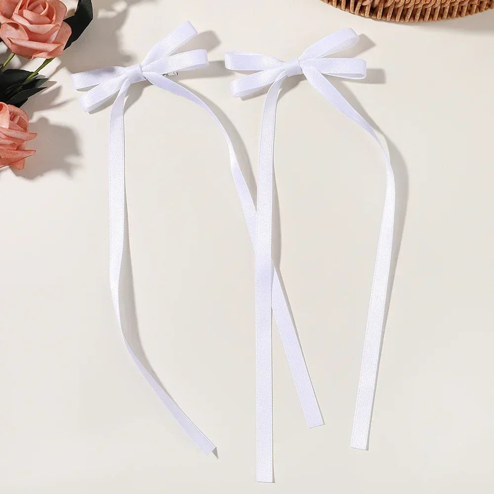 2Pcs 2025 New Cute Ribbon Bow Headband Long Tassel Hair Clip Women'S Hair Accessories Girls Party Headwear Side Clips Wholesale