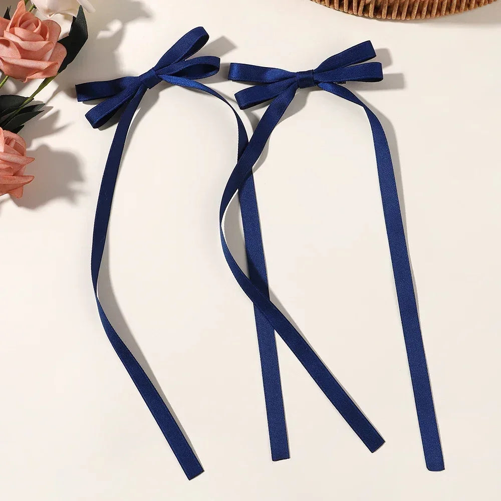 2Pcs 2025 New Cute Ribbon Bow Headband Long Tassel Hair Clip Women'S Hair Accessories Girls Party Headwear Side Clips Wholesale