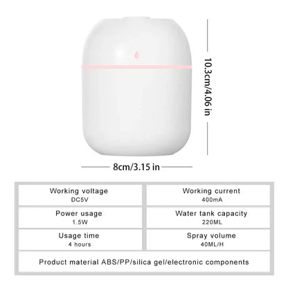 ABS Water Drop 220ML Small Air Humidifiers for Home with 1M USB 6-10H Spray Diffuser Aroma Essential Mist Maker Colorful Light