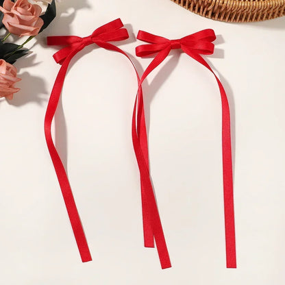 2Pcs 2025 New Cute Ribbon Bow Headband Long Tassel Hair Clip Women'S Hair Accessories Girls Party Headwear Side Clips Wholesale