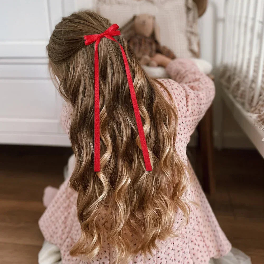 2Pcs 2025 New Cute Ribbon Bow Headband Long Tassel Hair Clip Women'S Hair Accessories Girls Party Headwear Side Clips Wholesale