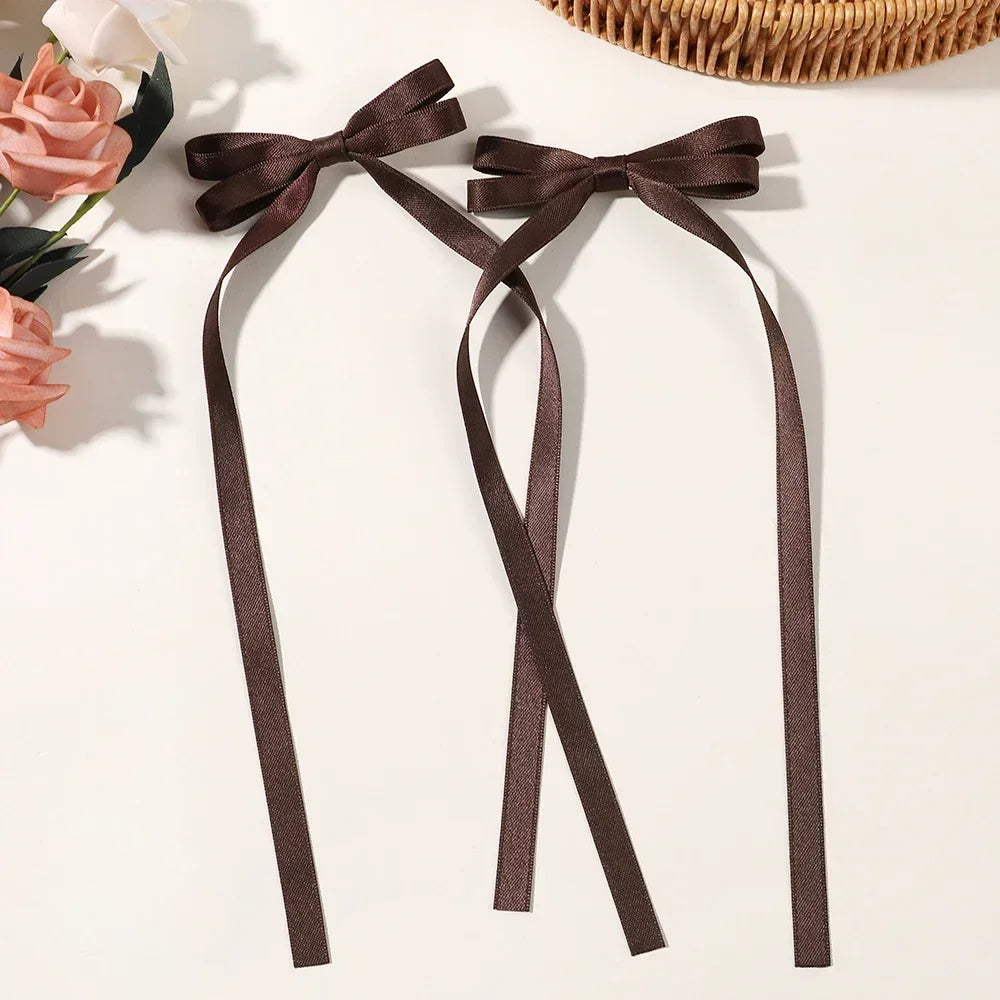 2Pcs 2025 New Cute Ribbon Bow Headband Long Tassel Hair Clip Women'S Hair Accessories Girls Party Headwear Side Clips Wholesale